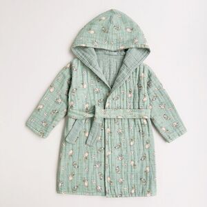 KIDS Organic Muslin Cotton Bathrobe - Reversible Sleepy sheep green
